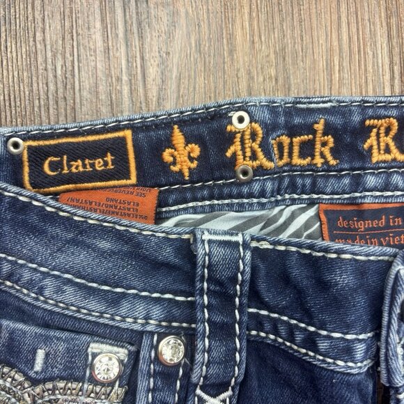 ROCK REVIVAL Claret Mid-Rise Skinny Jeans Distressed Dark-Wash Women’s Size 25 - Picture 5 of 13